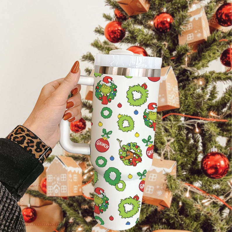 Grinch Pattern Christmas  - 40oz Tumbler Cup With Straw