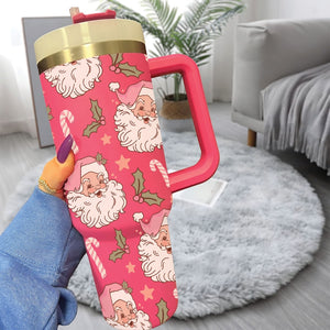 Christmas Pink Santa Claus Cute  - 40oz Tumbler Cup With Straw