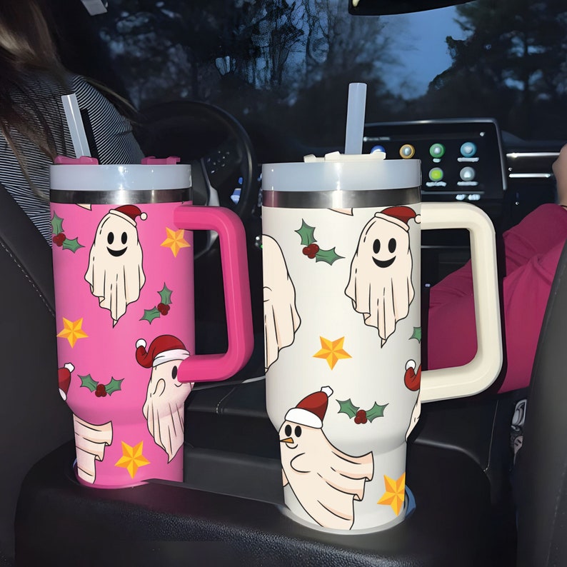 Funny Christmas Cute Ghost  - 40oz Tumbler Cup With Straw