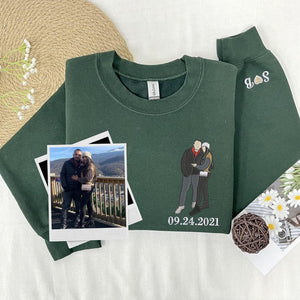 Custom Embroidered Couple Portrait  - Embroidered Hoodie, Sweatshirt, Tshirt - Anniversary Gift for Couple