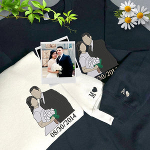 Custom Embroidered Couple Portrait  - Embroidered Hoodie, Sweatshirt, Tshirt - Anniversary Gift for Couple