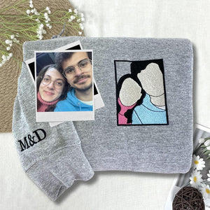 Custom Embroidered Couple Portrait  - Embroidered Hoodie, Sweatshirt, Tshirt - Anniversary Gift for Couple