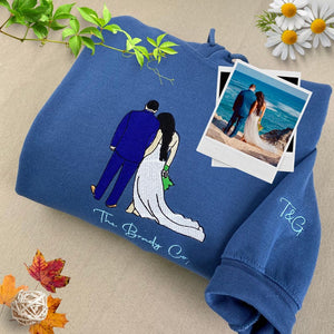 Custom Embroidered Couple Portrait  - Embroidered Hoodie, Sweatshirt, Tshirt - Anniversary Gift for Couple