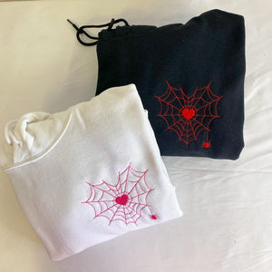 Matching Couple Spiderweb Heart  - Embroidered Hoodie, Sweatshirt, Tshirt - Gift for Couple