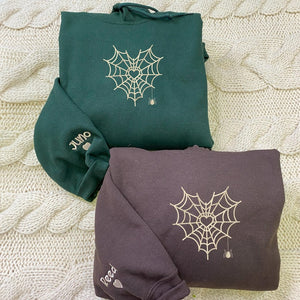 Matching Couple Spiderweb Heart  - Embroidered Hoodie, Sweatshirt, Tshirt - Gift for Couple