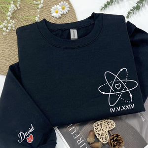 Matching Atom Love Numerals Date  - Embroidered Hoodie, Sweatshirt, Tshirt - Anniversary Gift for Couple