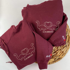 Dino Love Matching Couples - Embroidered Hoodie, Sweatshirt, Tshirt - Valentine Gift for Couple