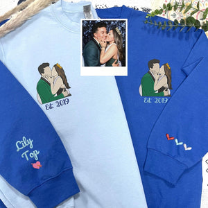 Custom Couple Portrait  - Embroidered Hoodie, Sweatshirt, Tshirt - Gift for Couple