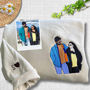 Custom Portrait Photo Couple - Embroidered Hoodie, Sweatshirt, Tshirt - Anniversary Gift for Couple