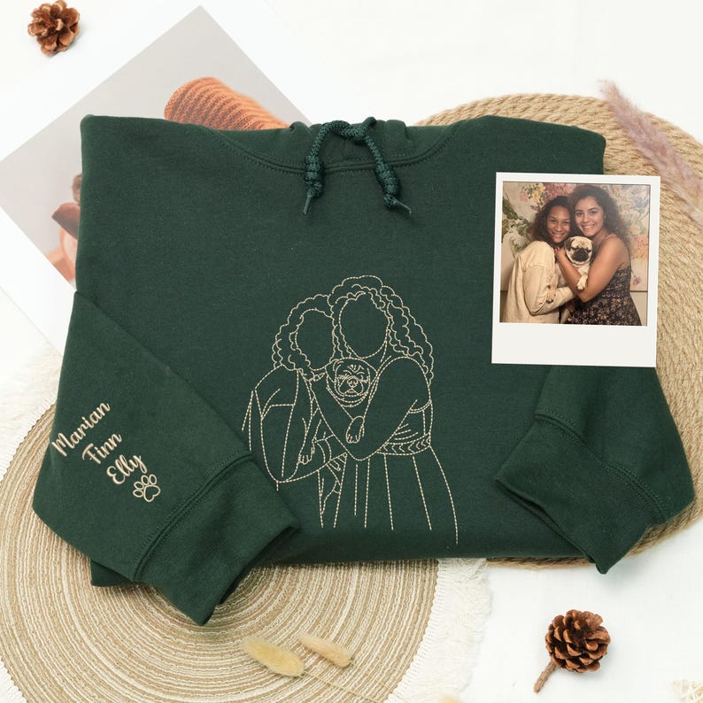 Custom Pet and Owner Portrait - Embroidered Hoodie, Sweatshirt, Tshirt - Valentine Gift for Pet Lovers