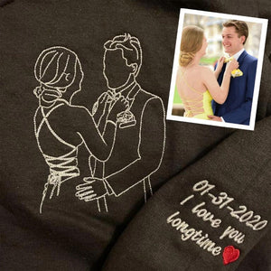 Custom Couple Portrait  - Embroidered Hoodie, Sweatshirt, Tshirt - Anniversary Gift for Couple