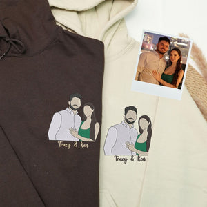 Custom Couple Portrait  - Embroidered Hoodie, Sweatshirt, Tshirt - Gift for Couple