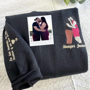 Custom Portrait Photo Couple - Embroidered Hoodie, Sweatshirt, Tshirt - Anniversary Gift for Couple