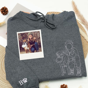 Custom Pet and Owner Portrait - Embroidered Hoodie, Sweatshirt, Tshirt - Valentine Gift for Pet Lovers