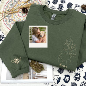 Custom Pet and Owner Portrait - Embroidered Hoodie, Sweatshirt, Tshirt - Valentine Gift for Pet Lovers