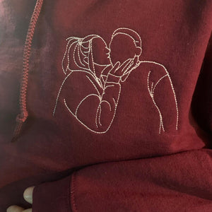 Custom Couple Portrait  - Embroidered Hoodie, Sweatshirt, Tshirt - Anniversary Gift for Couple