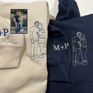 Custom Matching Portrait - Embroidered Hoodie, Sweatshirt, Tshirt - Valentine Gift for Couple