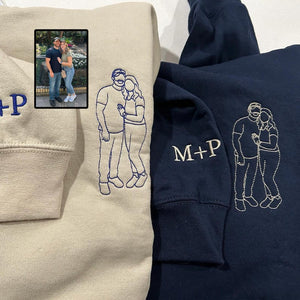 Custom Couple Portrait  - Embroidered Hoodie, Sweatshirt, Tshirt - Anniversary Gift for Couple