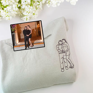 Custom Portrait From Photo- Embroidered Hoodie, Sweatshirt, Tshirt - Valentine Gift for Girlfriend, Boyfriend