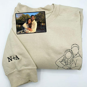 Custom Portrait From Photo- Embroidered Hoodie, Sweatshirt, Tshirt - Valentine Gift for Girlfriend, Boyfriend