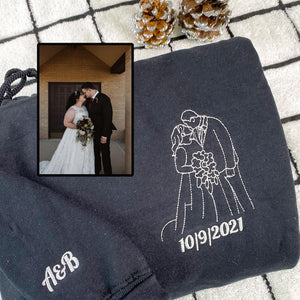 Custom Portrait From Photo- Embroidered Hoodie, Sweatshirt, Tshirt - Valentine Gift for Girlfriend, Boyfriend