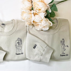 Custom Matching Portrait - Embroidered Hoodie, Sweatshirt, Tshirt - Valentine Gift for Couple