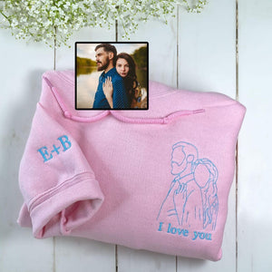 Custom Portrait From Photo- Embroidered Hoodie, Sweatshirt, Tshirt - Valentine Gift for Girlfriend, Boyfriend