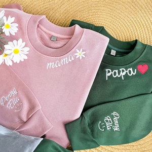 Custom Mama And Papa With Grandkids - Embroidered Sweatshirt, Hoodie, Tshirt - Best Gift for Mom, Dad