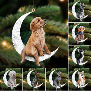 Personalized Photo DogPen Sitting On The Moon Cute Puppy - Dog Lovers Gift, Custom Pet Hanging Ornament PT