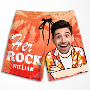 Her Rock His Peace - Personalized Couple Beach Shorts - Summer Vacation Gift, Birthday Party Gift For Husband Wife