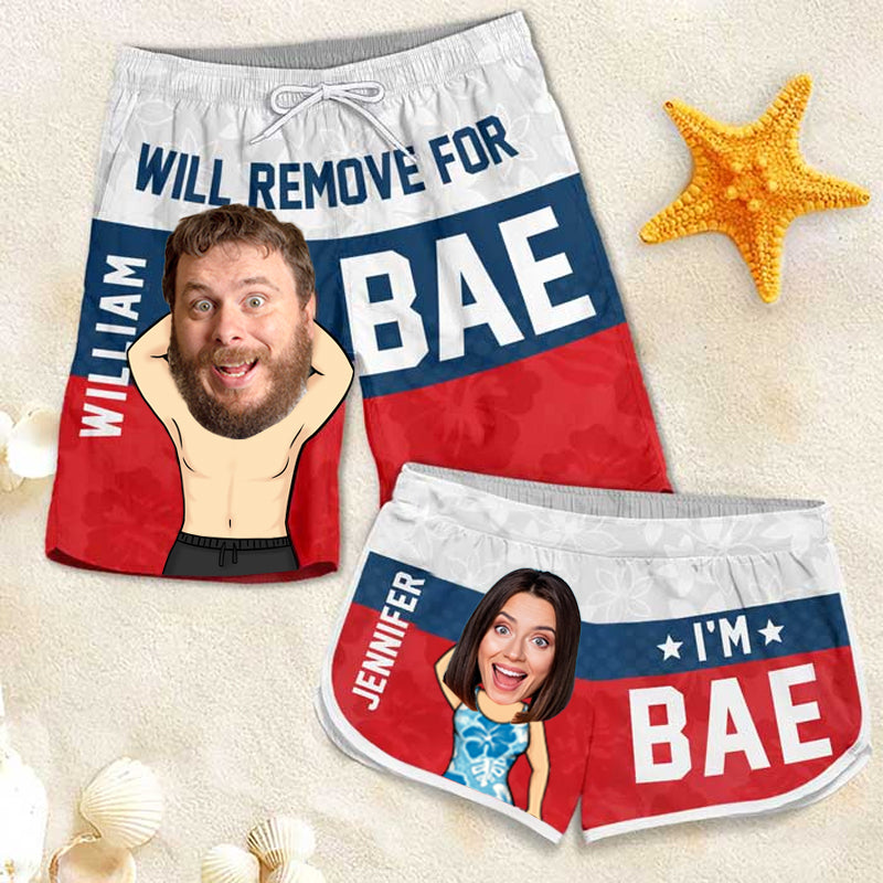 Will Remove For Bae - Personalized Couple Beach Shorts - Summer Vacation Gift, Birthday Party Gift For Husband Wife