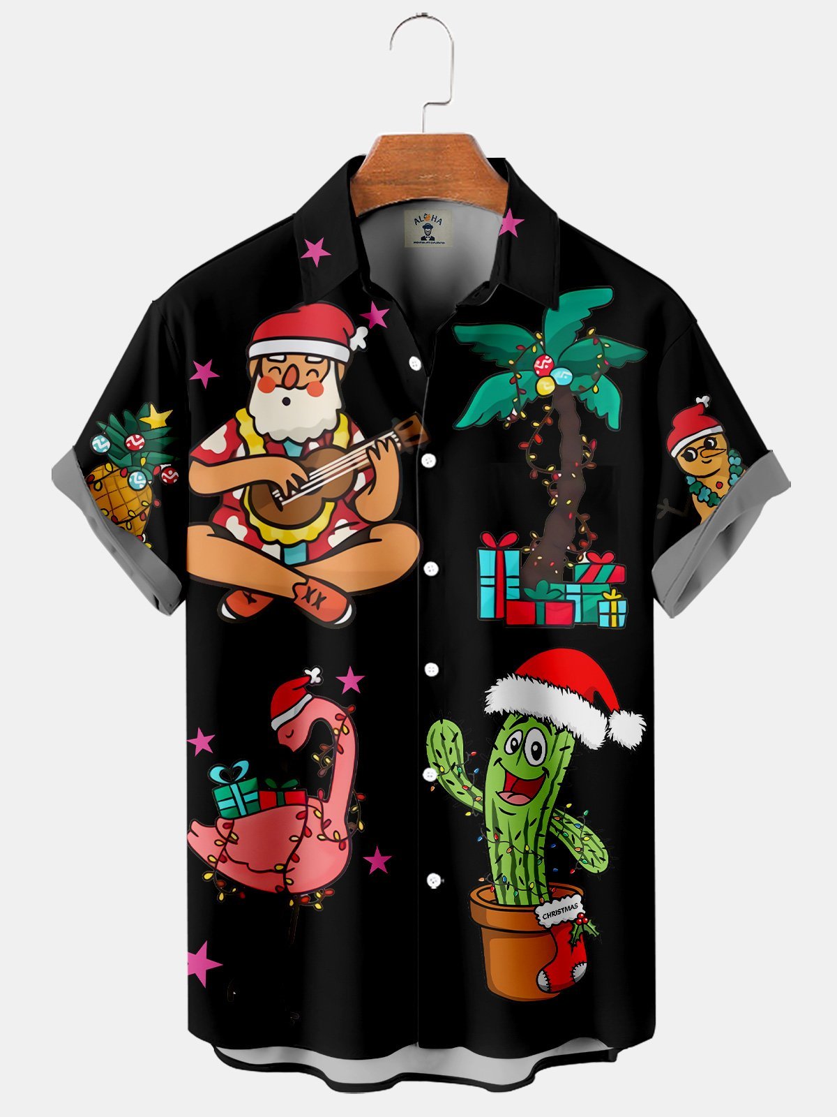 Funny Cartoon Santa Claus Flamingo Cactus - Hawaiian Shirt