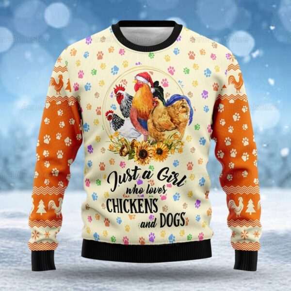 Just A Girl Who Loves Chickens And Dogs - Ugly Sweater