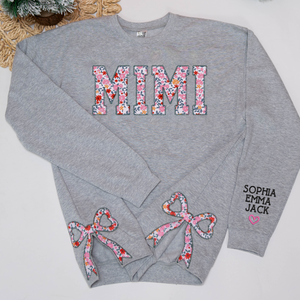 Custom Nana Side Bow Sweatshirt - Mama Nana Gifts - Embroidered Applique Personalized Side Bow Sweatshirt - NH96