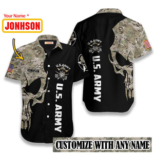 Personalized US Army Digital Camo Skull Custom Hawaiian Shirt