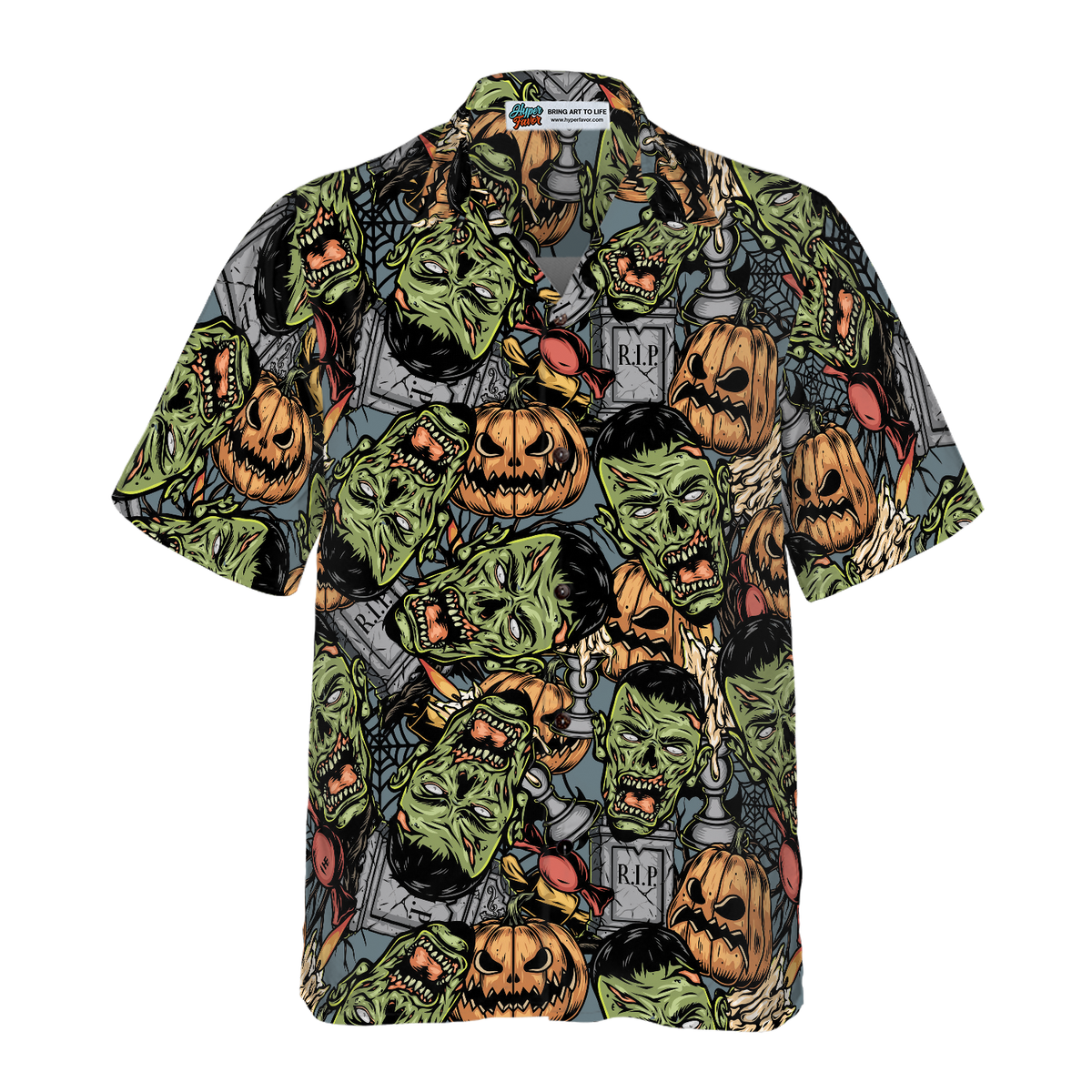 Rip Grave Board Frankenstein And Jack-o'-lantern Pumpkin Hawaiian Shirt