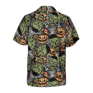 Rip Grave Board Frankenstein And Jack-o'-lantern Pumpkin Hawaiian Shirt