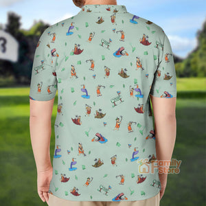 Fred Flintstone Playing Golf Pattern - Polo Shirt For Men