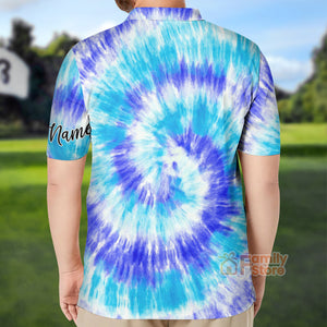 Blue Turquoise Tie Dye Background Golf - Personalized Men Polo Shirt