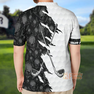 FamilyStore Black And White Skull Pattern Golf - Personalized Men Polo Shirt