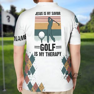 FamilyStore Jesus Is My Savior Golf Is My Therapy Men Golf - Personalized Polo Shirt