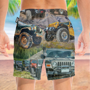 FamilyStore Jeep In The Moutain Sunset Vintage Art Style - Beach Short