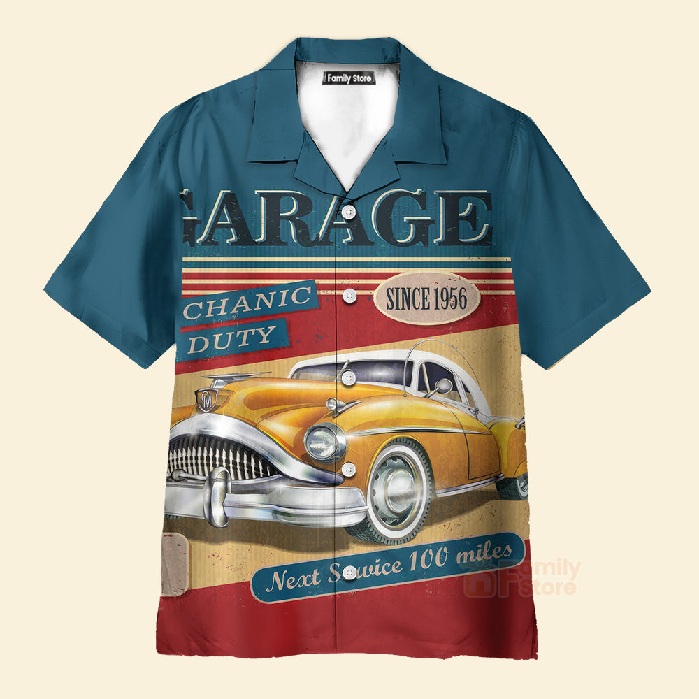 Men'S Retro Contrast Color Stitching Garage Car Hawaiian Shirt Vintage