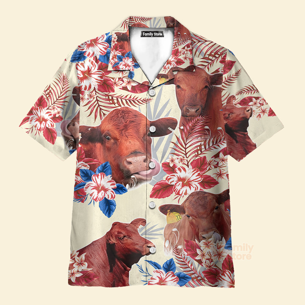 Unique Red Angus Cattle American Flag Flowers Hawaiian Shirt