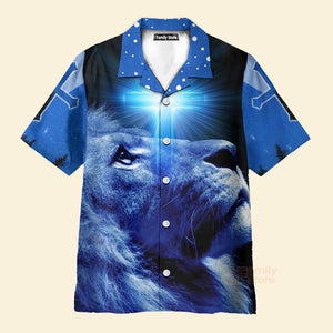 Christian Jesus Blue Cross Lion Aloha Hawaiian Shirts For Men And For Women