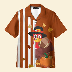 Thanksgiving Turkey Stripe Pattern Pumpkin Brown Hawaiian Shirt