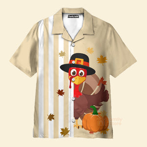 Thanksgiving Turkey Stripe Pattern Pumpkin Beige Hawaiian Shirt