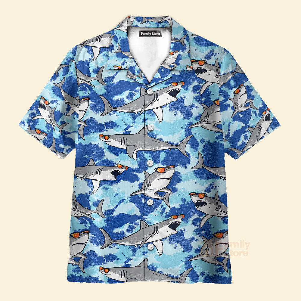 Tie Dye Sharks Wearing Sunglasses Hawaiian Shirt