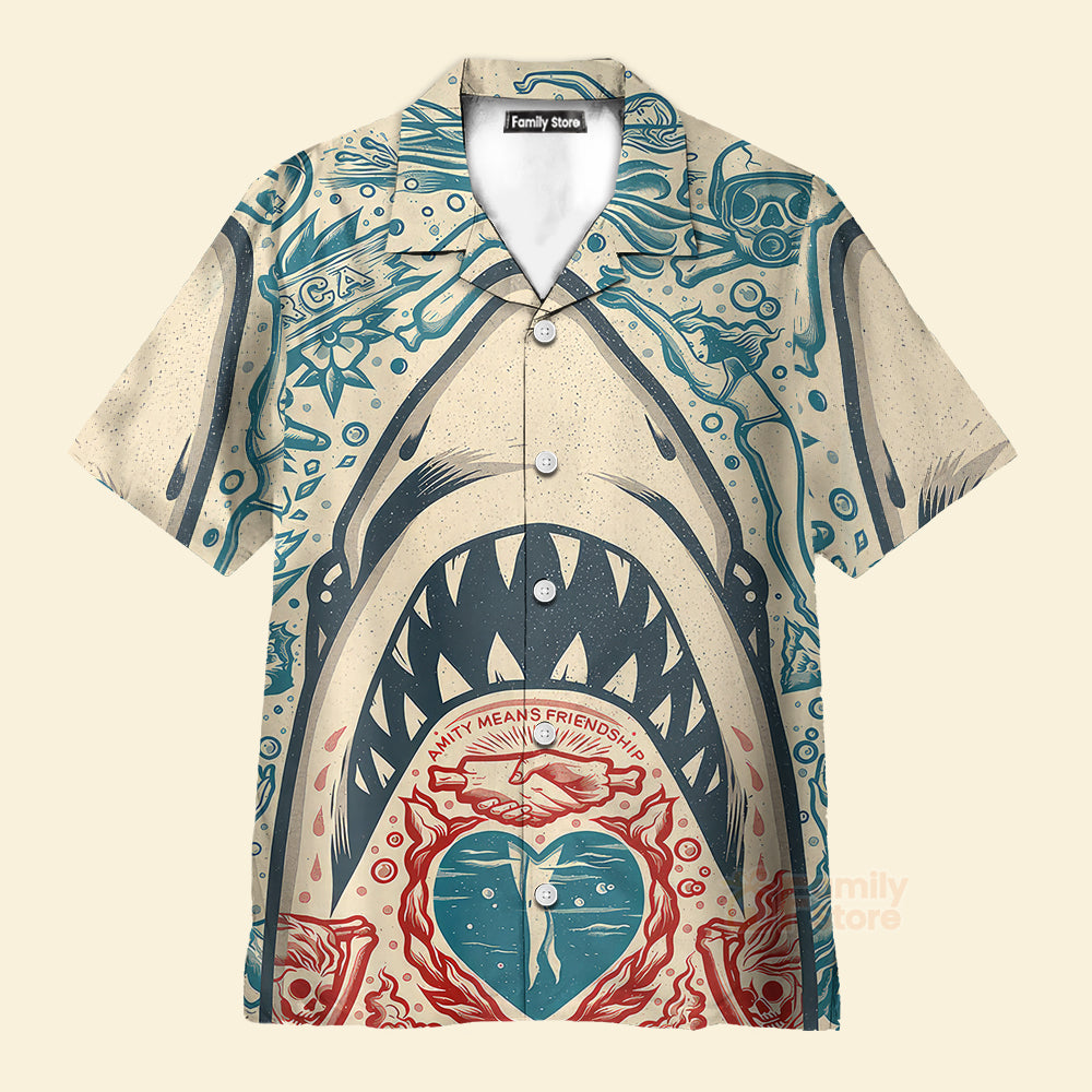 Hawaiian Great White Shark Pattern Men's Short Sleeve Top