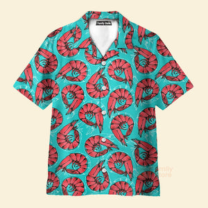 Shrimp Seafood Pattern Blue Aloha Hawaiian Shirts For Men & Women